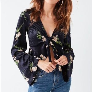 Urban Outfitters Printed Velvet Tie-Front Top